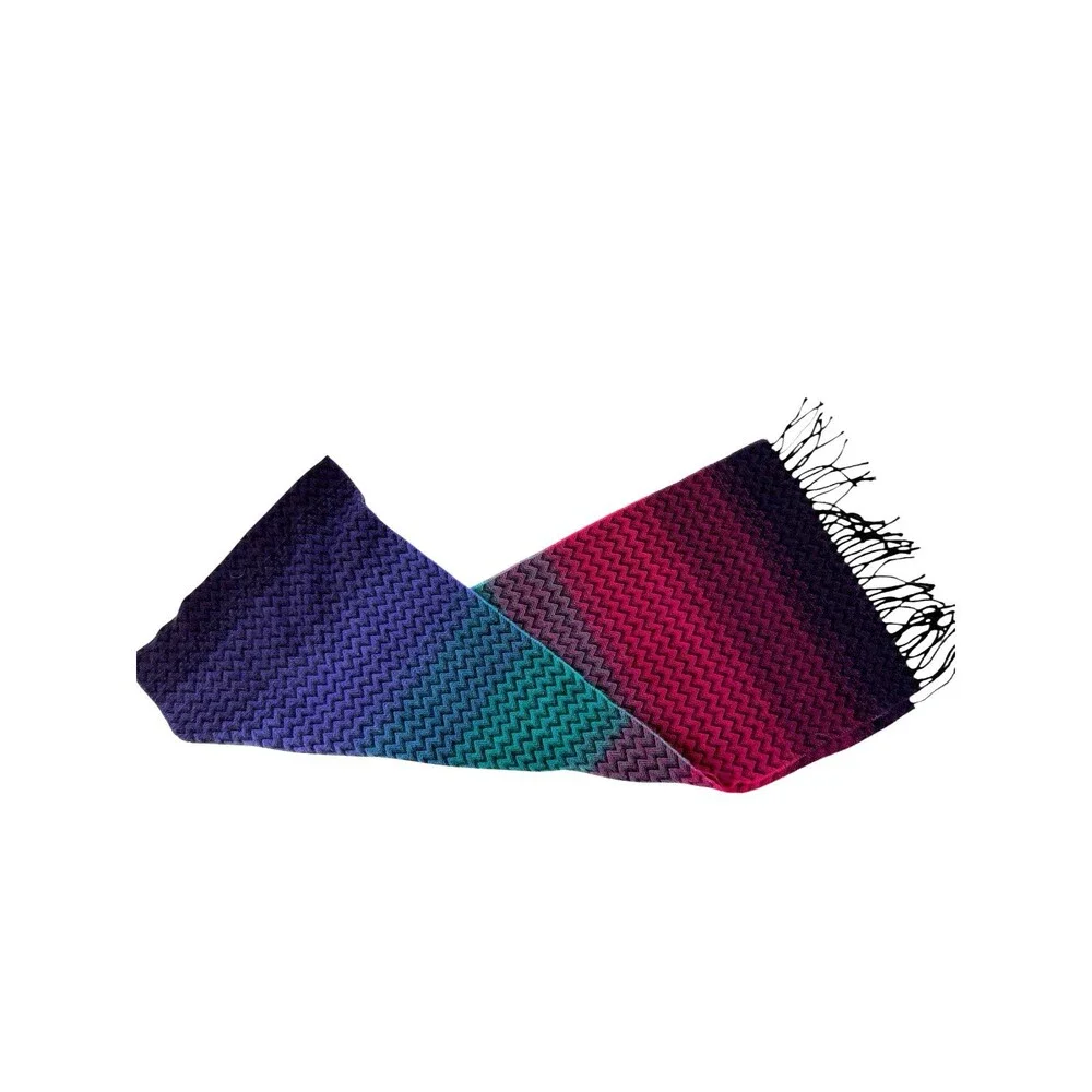 Scottish 100% Cashmere Zig Zag Scarf 70x12 Made In Scotland Pink Blue Purple